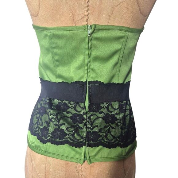 Charlotte Russe Y2K Green and Black Corset Top with Lace Details Size Medium - Picture 2 of 3